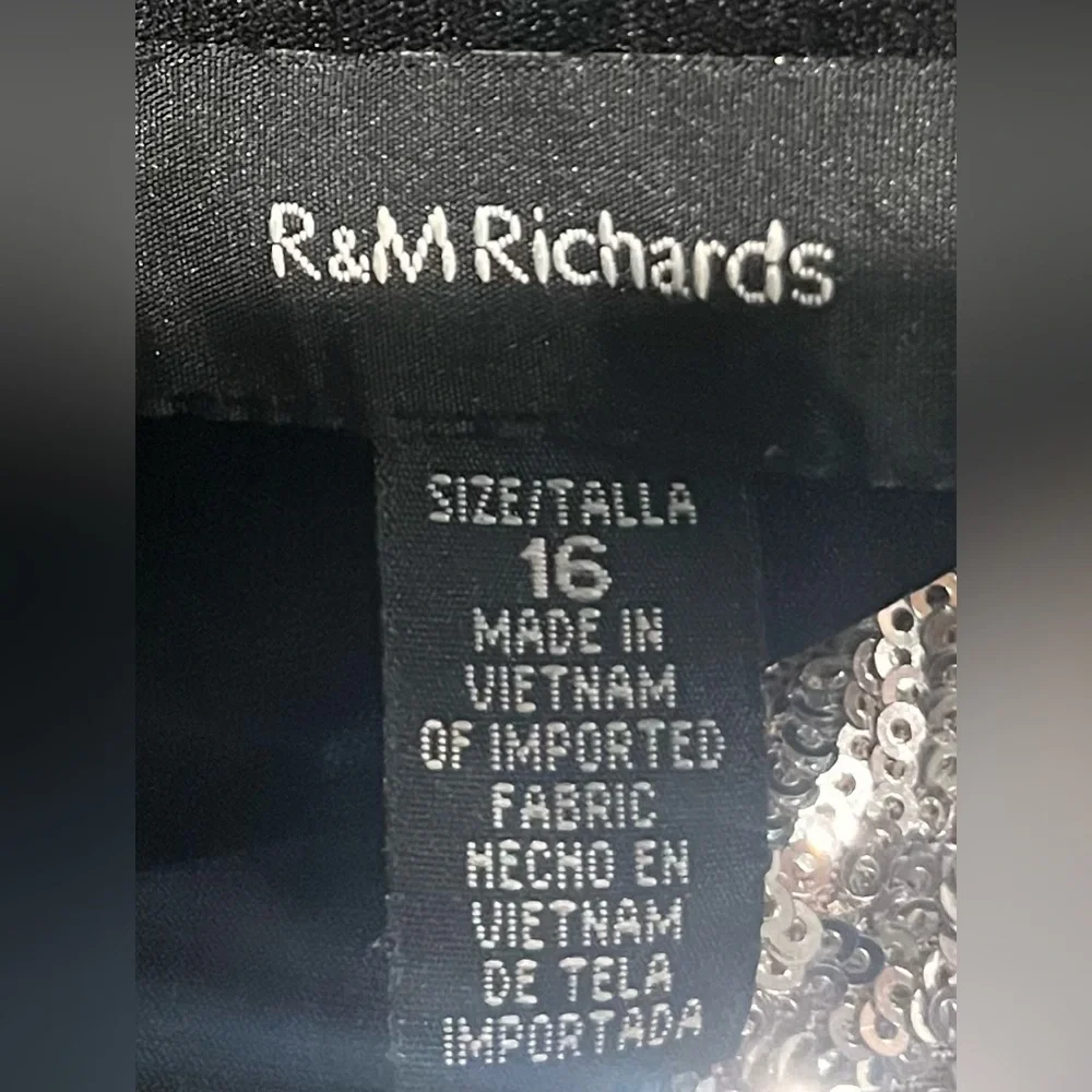 R&M Richards Black Cocktail Midi Dress with Tan & Silver Details - Picture 6 of 7